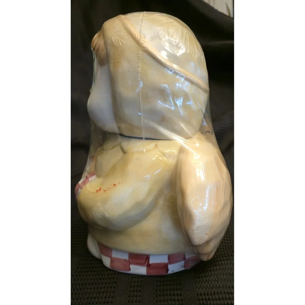 NEW Vintage Design Pac Angel Cookie Jar Beige Red Plaid Heart Wings